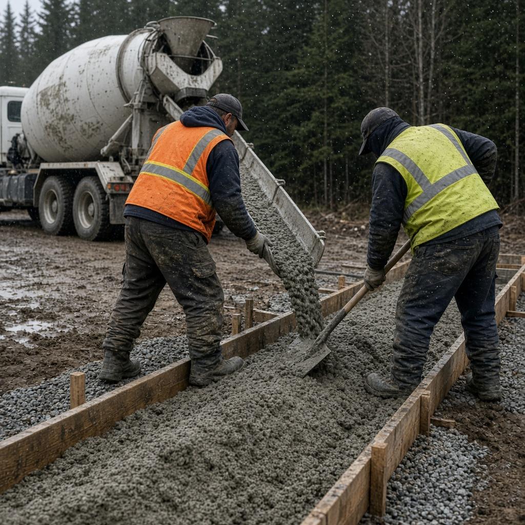 Concrete footing pour for retaining wall in Abbotsford BC